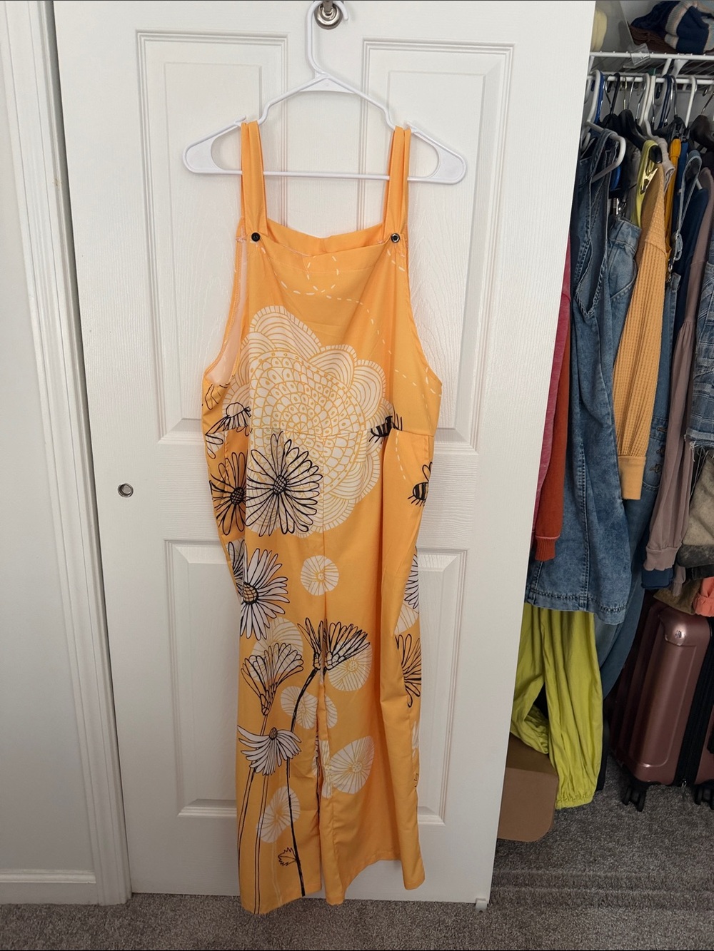 Yellow Floral Pinafore Jumpsuit with Pocket Detail
